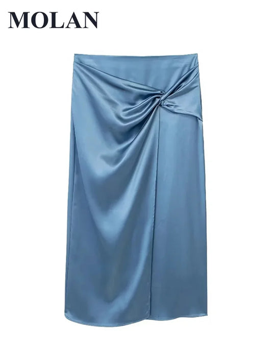 MOLAN Blue Skirt Woman High Watst Streetwear 2023 New Ins Fashion Office Club Party New A Line Skirt Female Chic Zra Skirt